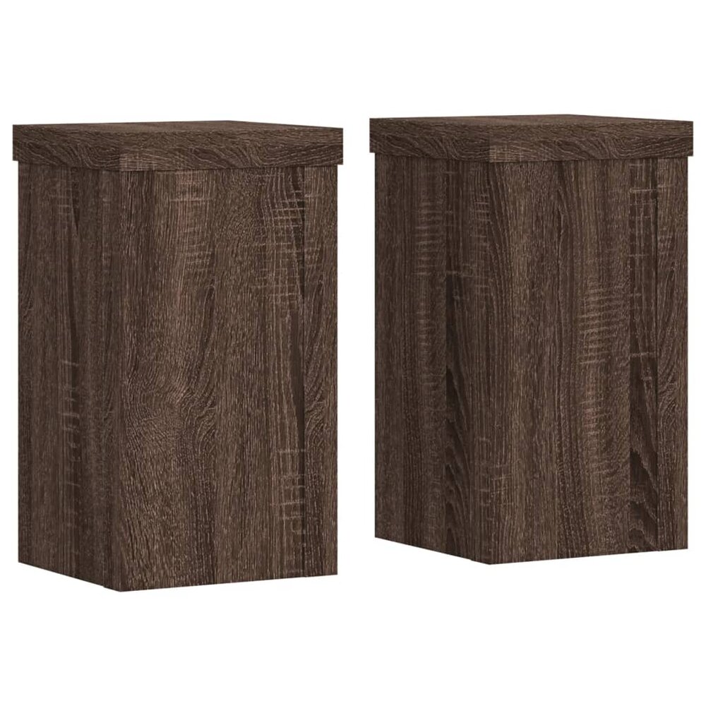 Plantenstandaards 2 st 10x10x18 cm bewerkt hout bruin eiken