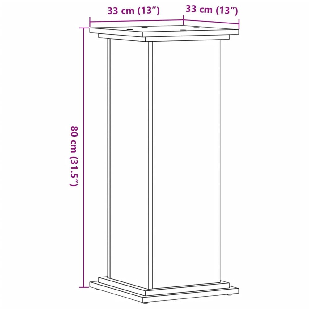Plantenstandaard 33x33x80 cm bewerkt hout grijs sonoma eiken