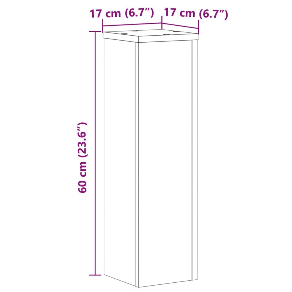 Plantenstandaards 2 st 17x17x60 cm bewerkt hout betongrijs