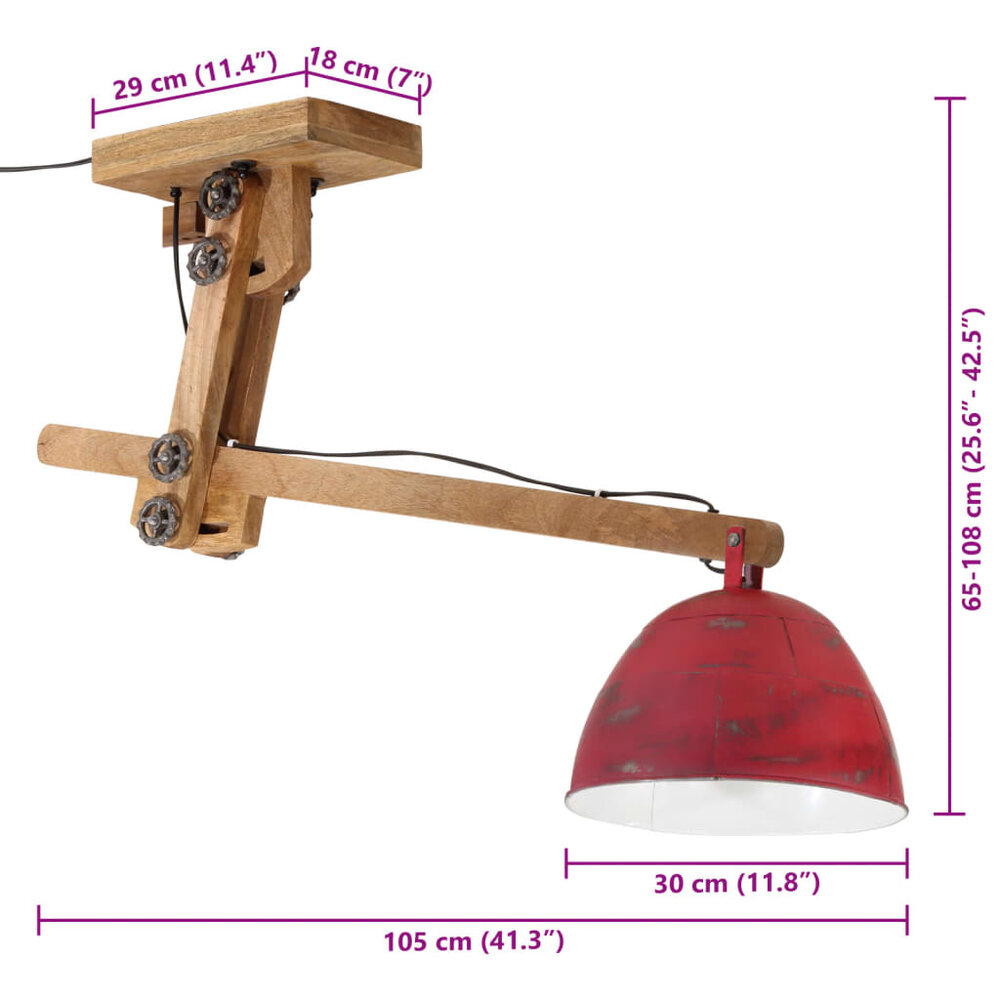 Plafondlamp 25 W E27 105x30x65-108 cm verweerd rood