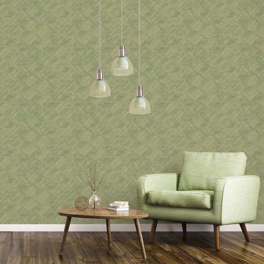 Behang Evergreen Wicker Natural groen