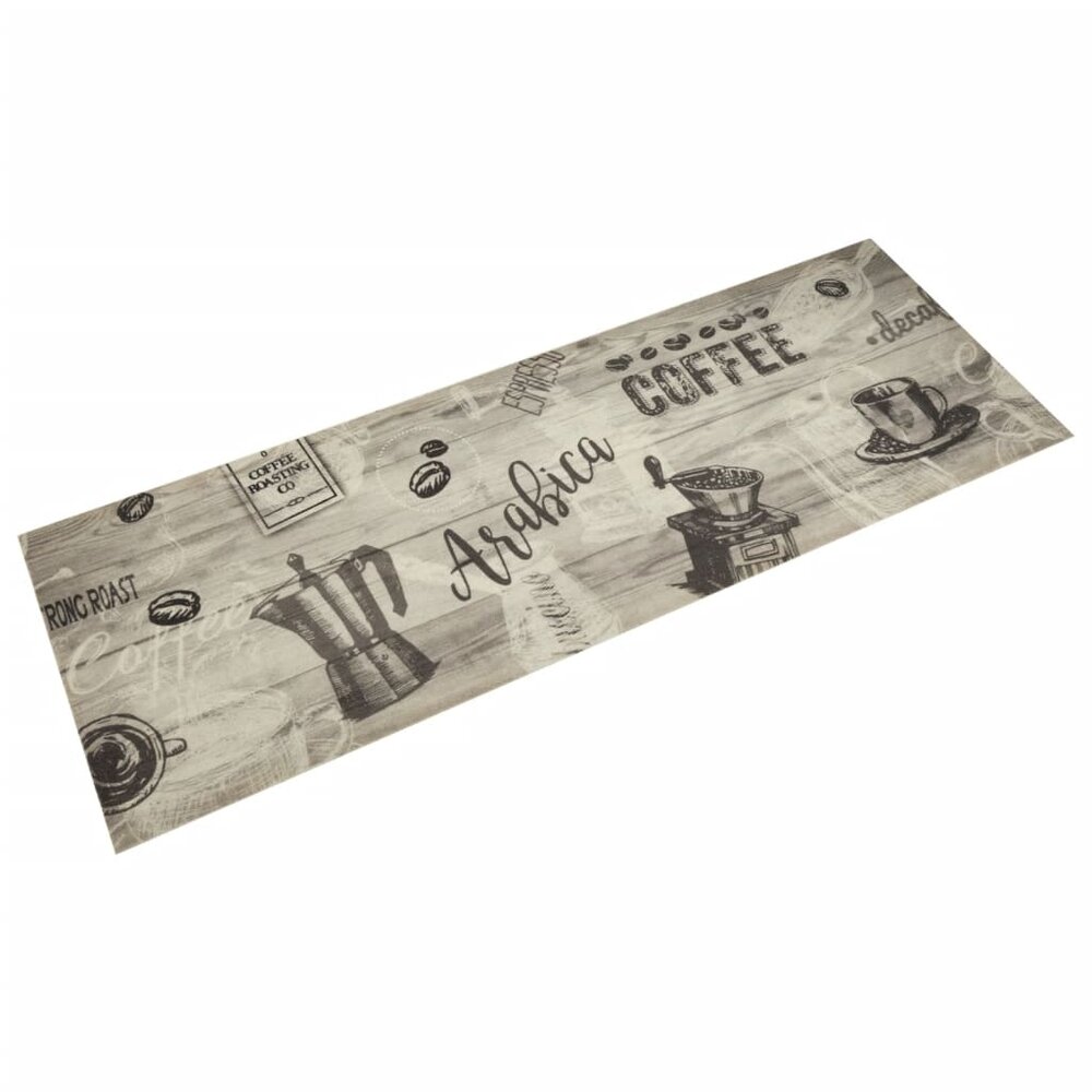 Keukenmat wasbaar koffieprint 60x180 cm fluweel grijs