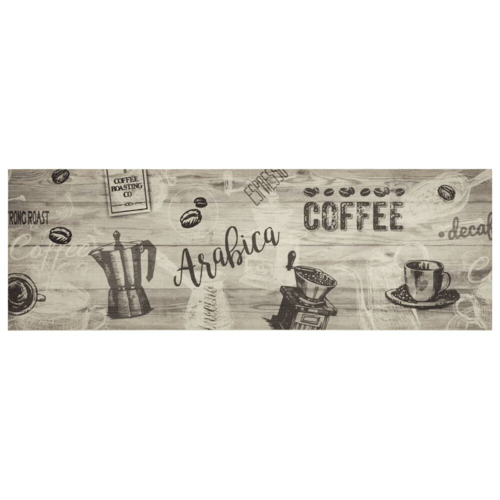 Keukenmat wasbaar koffieprint 60x180 cm fluweel grijs
