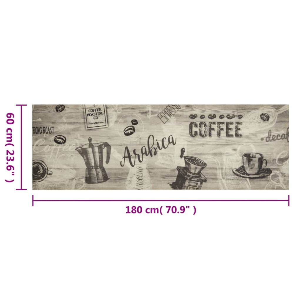 Keukenmat wasbaar koffieprint 60x180 cm fluweel grijs