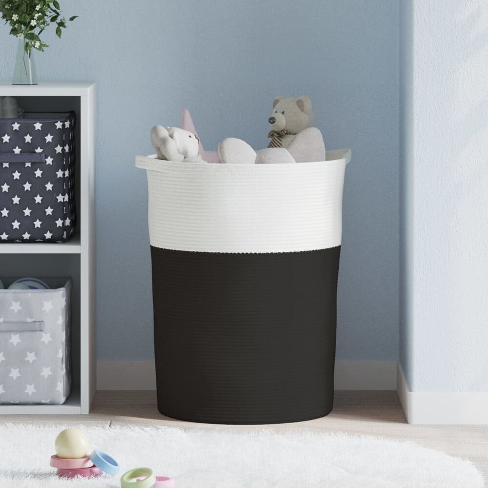 Opbergmand &Oslash; 49x65 cm katoen zwart en wit