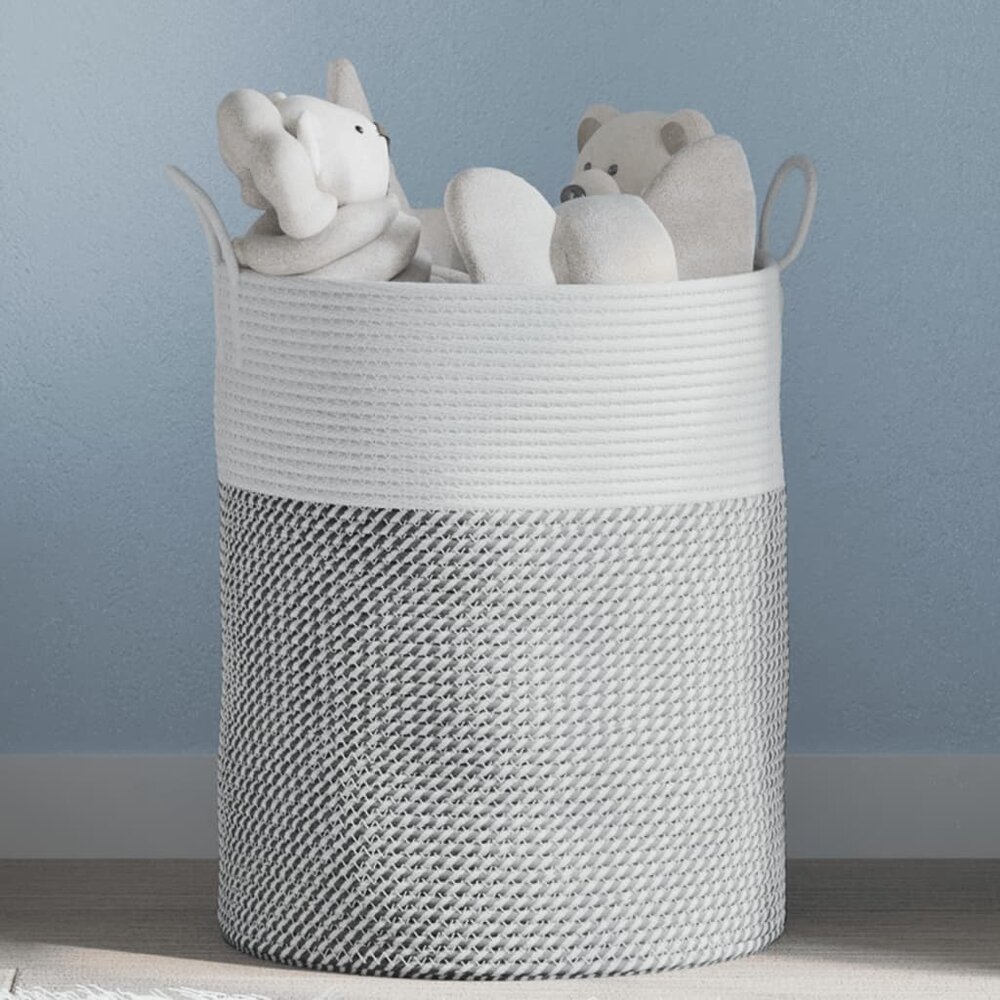 Opbergmand &Oslash; 38x46 cm katoen grijs en wit
