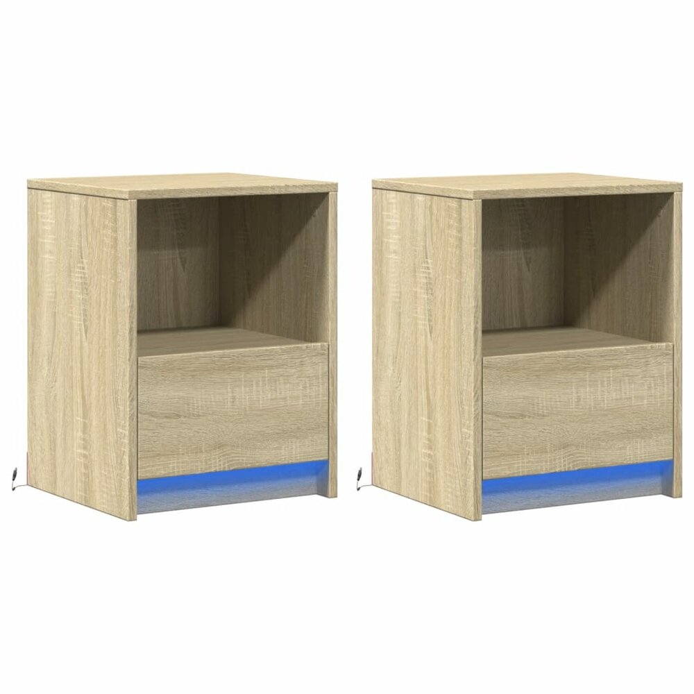 Nachtkastjes met LED-verlichting 2 st bewerkt hout sonoma eiken