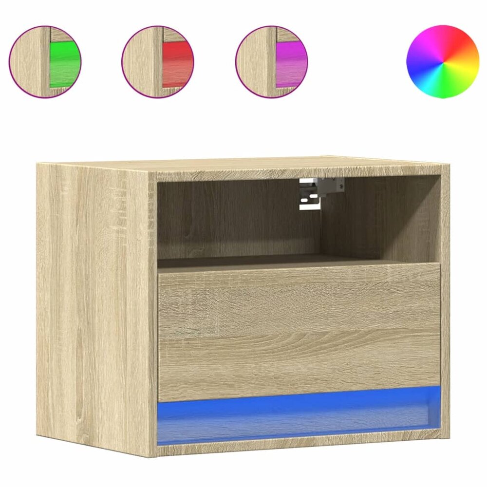 Nachtkastjes met LED wandgemonteerd 2 st sonoma eikenkleurig
