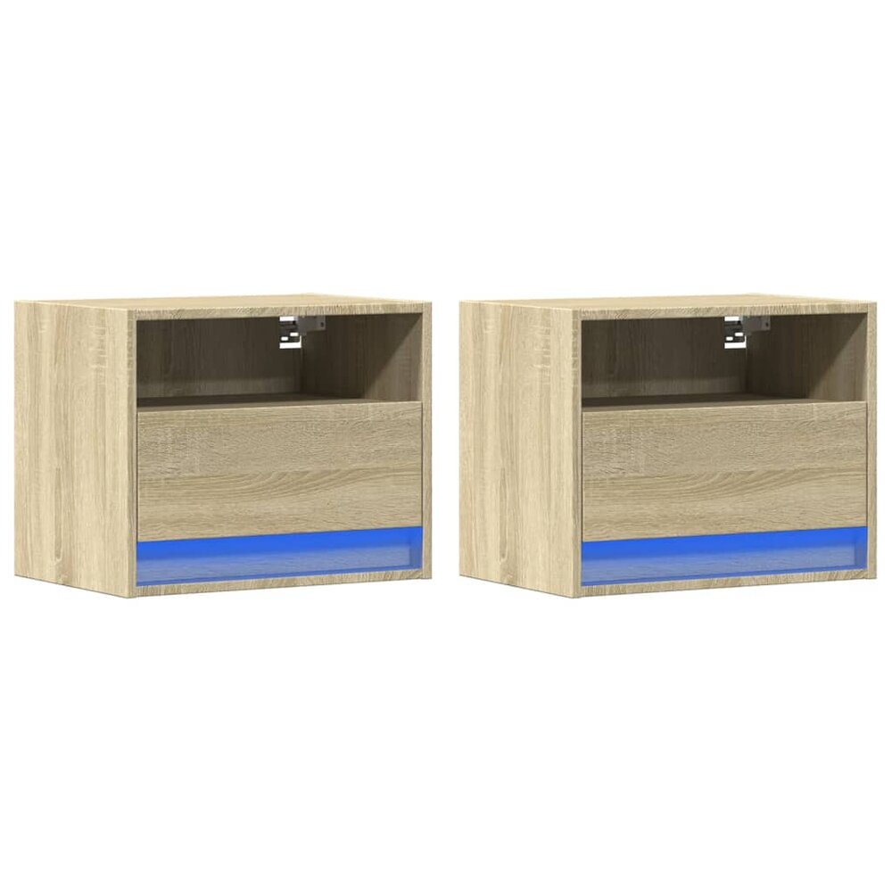 Nachtkastjes met LED wandgemonteerd 2 st sonoma eikenkleurig