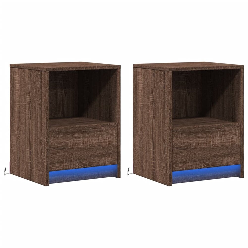 Nachtkastjes met LED 2 st bewerkt hout bruin eikenkleur