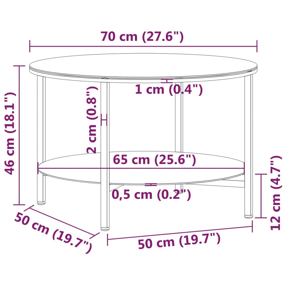 Salontafel 70 cm gehard glas zwart en transparant