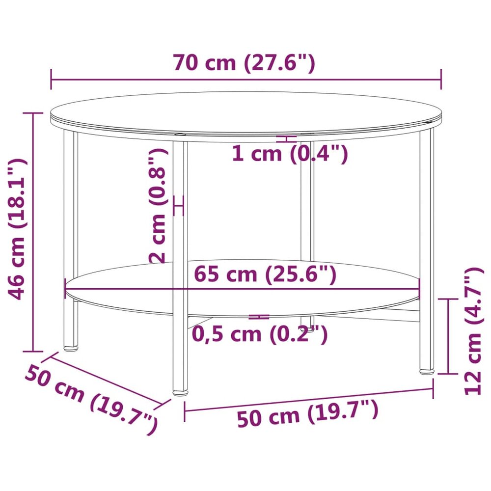 Salontafel 70 cm gehard glas zwart en witmarmer