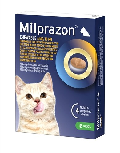 Krka Milprazon Kauwtabletten Ontwormingstabletten Kat &gt;0,5 KG 4 MG/10 MG 4 TBL