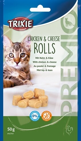 Trixie Premio Kip &amp; Kaas Rolletjes Voor Katten Glutenvrij 50 GR