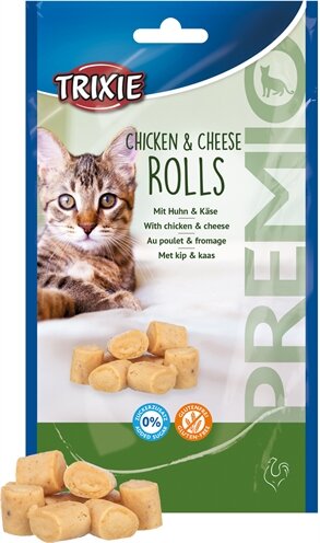 Trixie Premio Kip &amp; Kaas Rolletjes Voor Katten Glutenvrij 50 GR