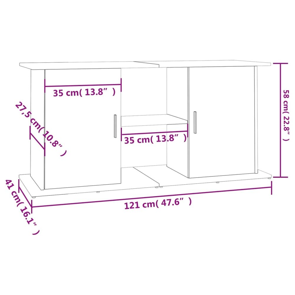 Aquariumstandaard 121x41x58 cm bewerkt hout hoogglans wit