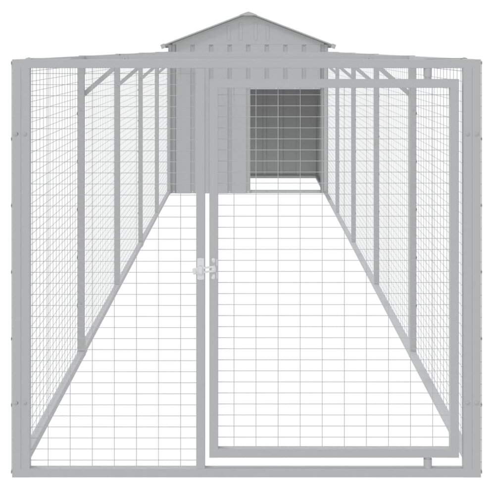 Hondenhok met dak 117x609x123 cm staal lichtgrijs