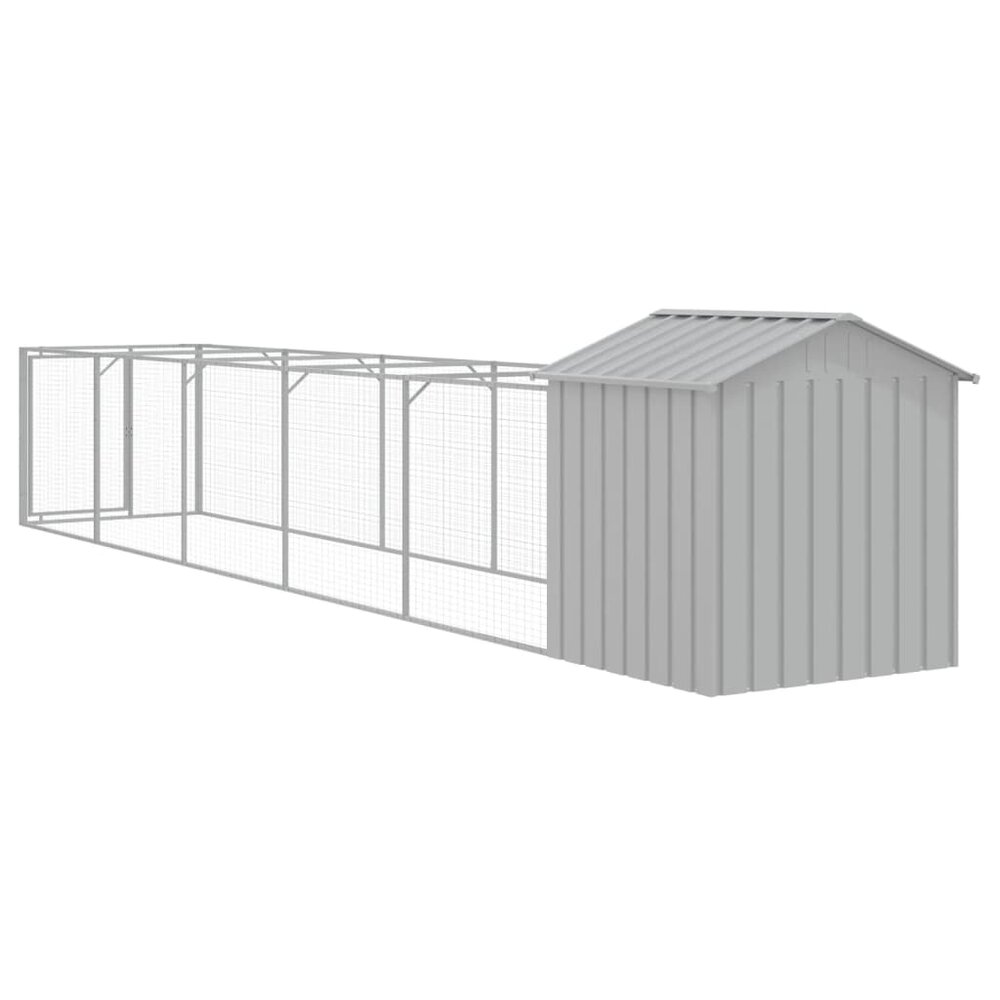 Hondenhok met dak 117x609x123 cm staal lichtgrijs