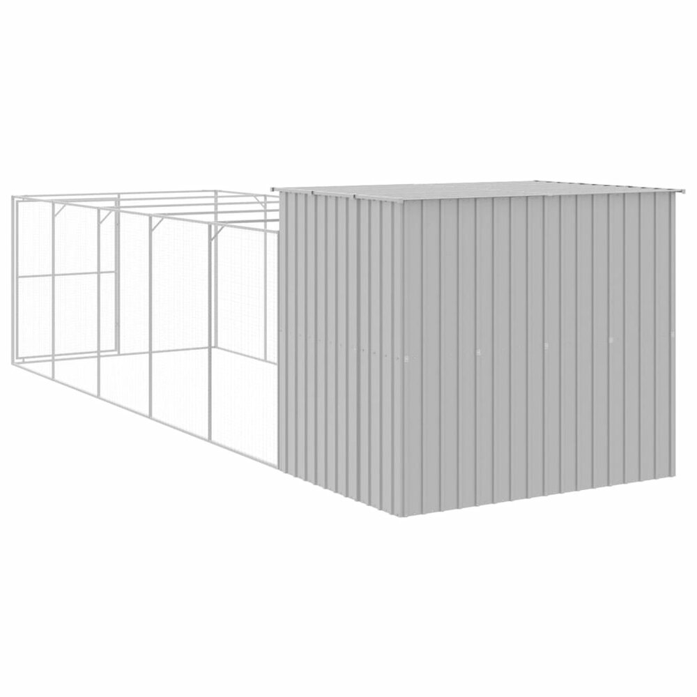 Hondenhok met ren 214x661x181 cm staal lichtgrijs
