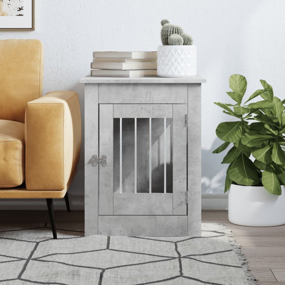 Hondenbench 55 x 80 x 68 cm bewerkt hout betongrijs