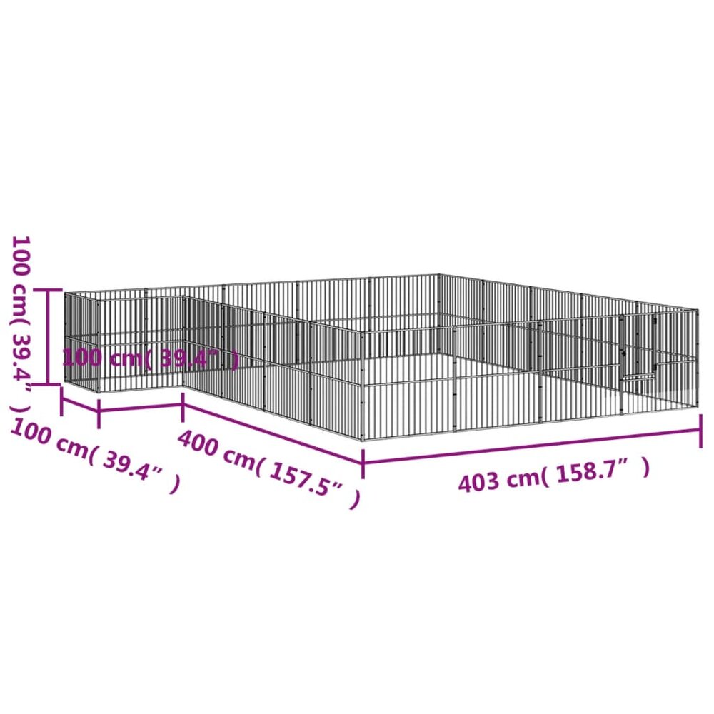 Hondenkennel 20 panelen gepoedercoat staal zwart