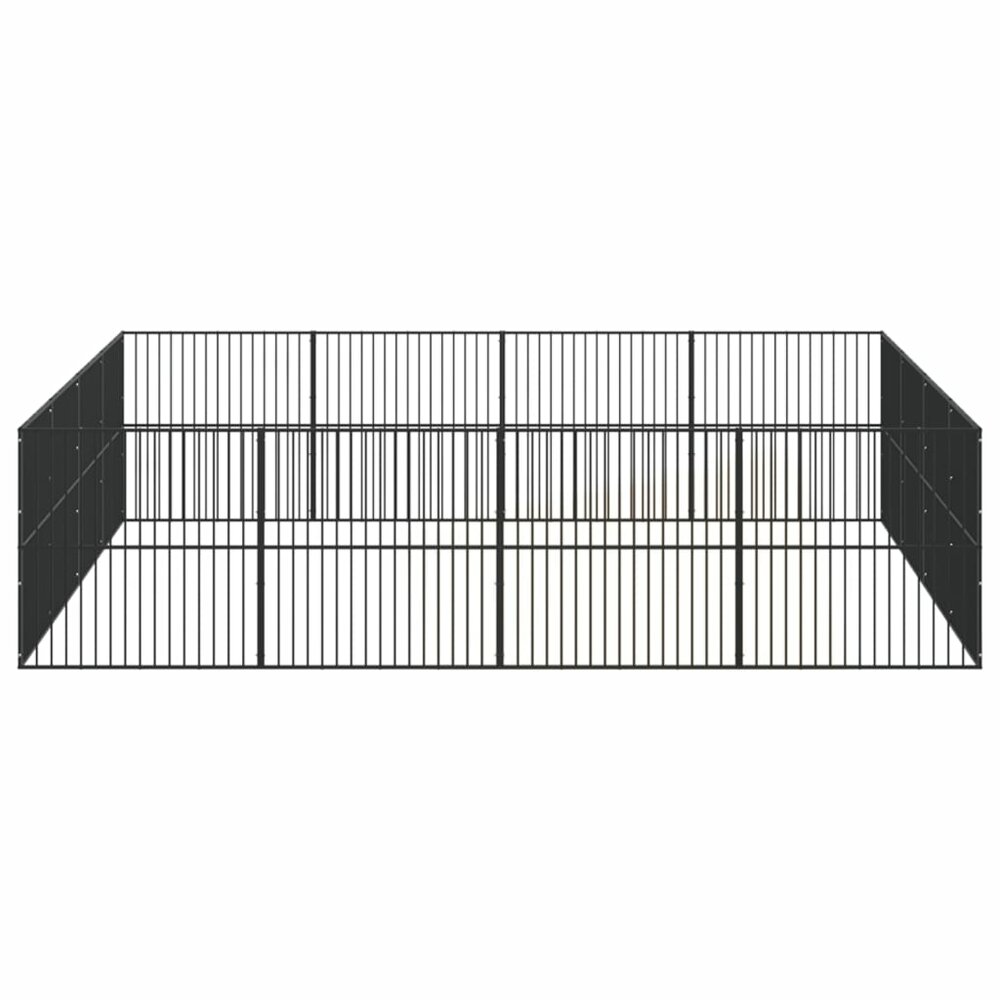 Hondenkennel 16 panelen gepoedercoat staal zwart