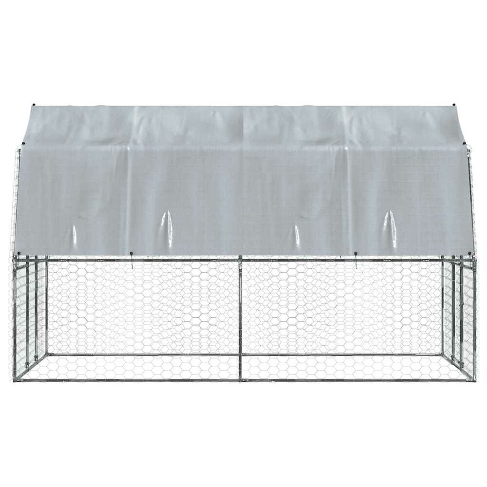Hondenkennel met dak en deur gegalvaniseerd staal zilverkleurig