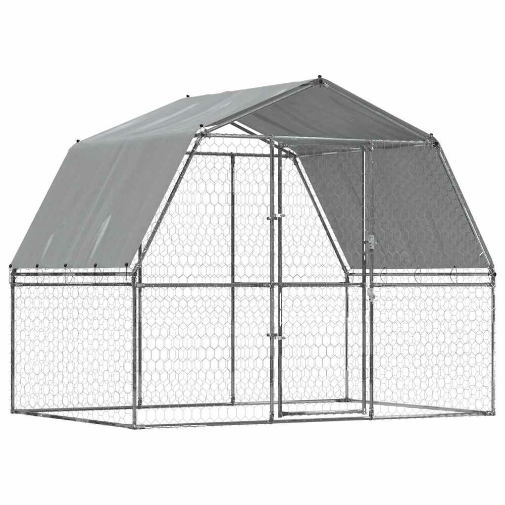 Hondenkennel met dak en deur gegalvaniseerd staal zilverkleurig