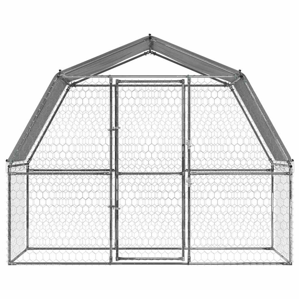 Hondenkennel met dak en deur gegalvaniseerd staal zilverkleurig