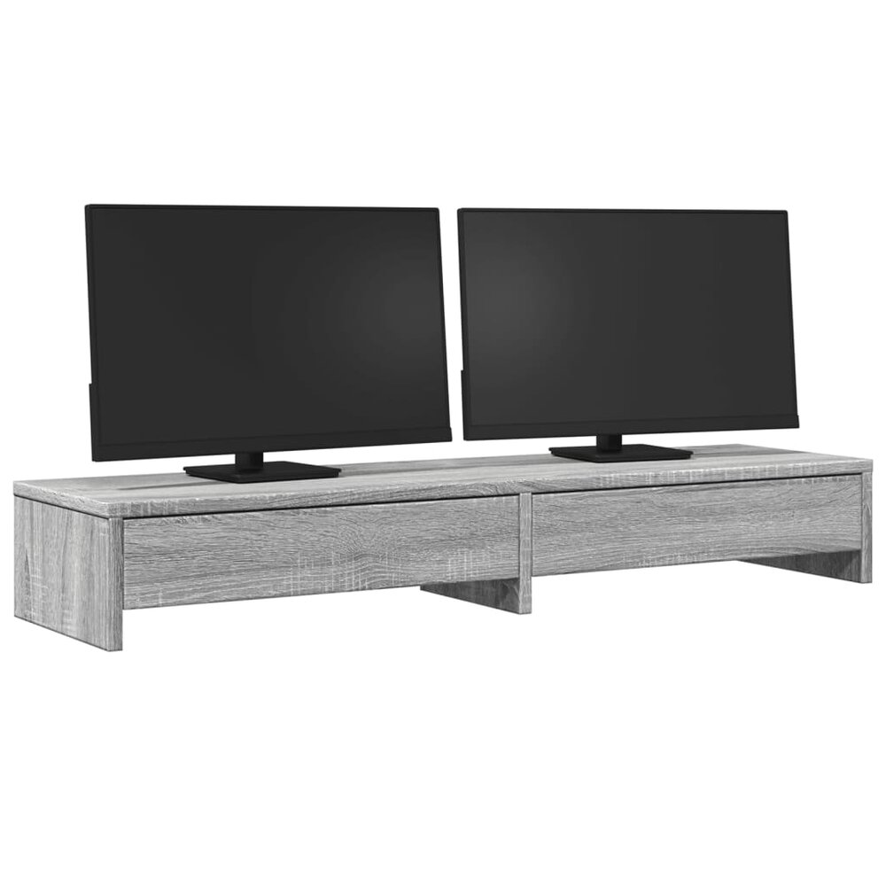Monitorstandaard met lades 100x27x15 cm hout grijs sonoma eiken