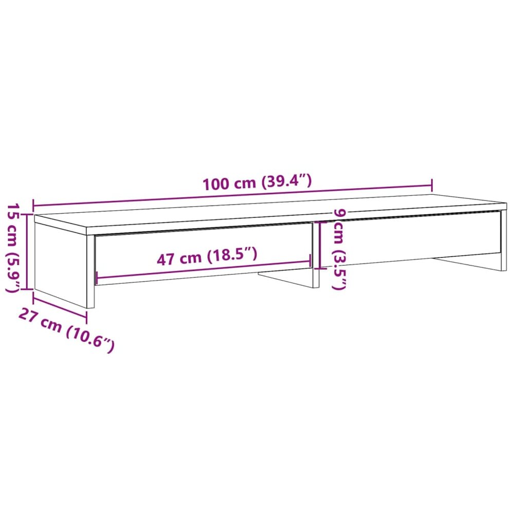 Monitorstandaard met lades 100x27x15 cm hout grijs sonoma eiken