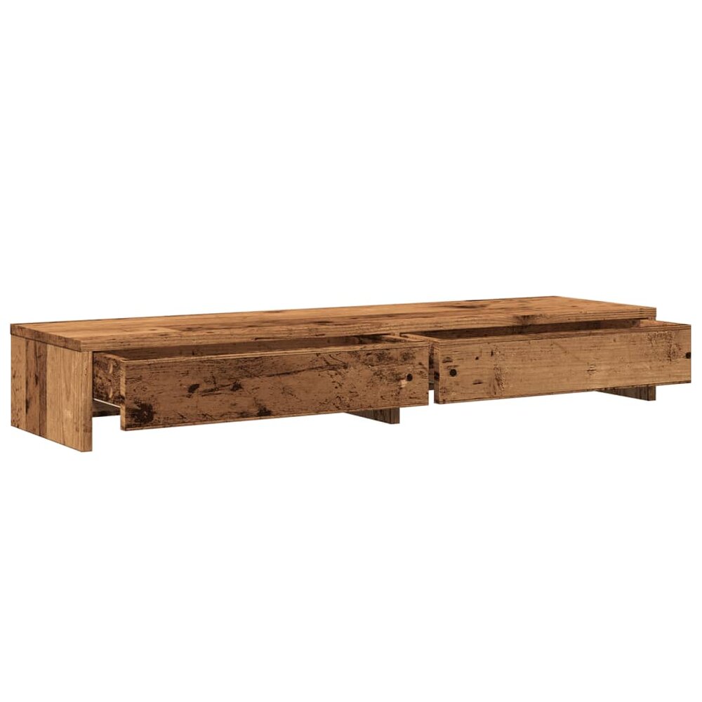 Monitorstandaard met lades 100x27x15 cm hout oud houtkleurig