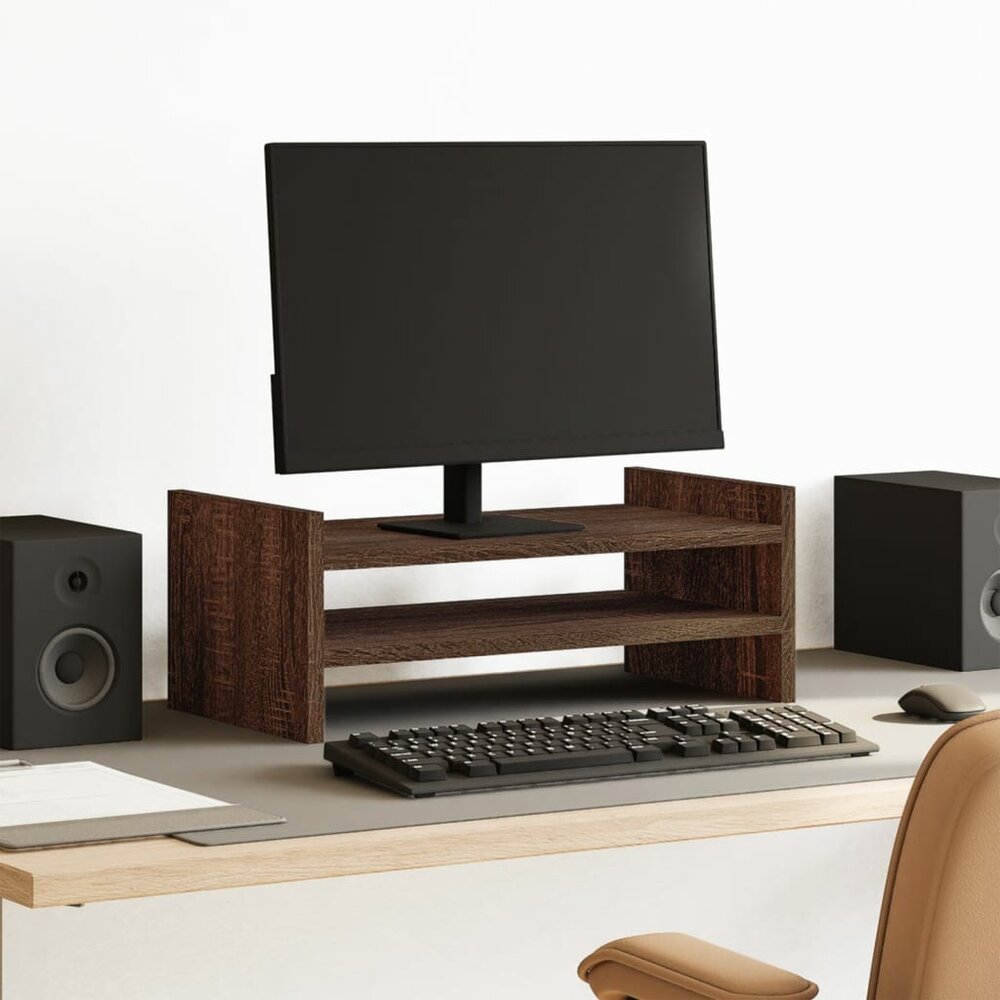 Monitorstandaard 50x27x20 cm bewerkt hout bruin eikenkleurig
