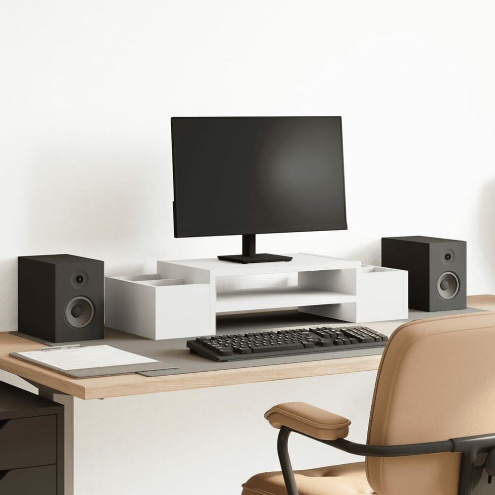 Monitorstandaard met opbergruimte 70x27x15 cm bewerkt hout wit