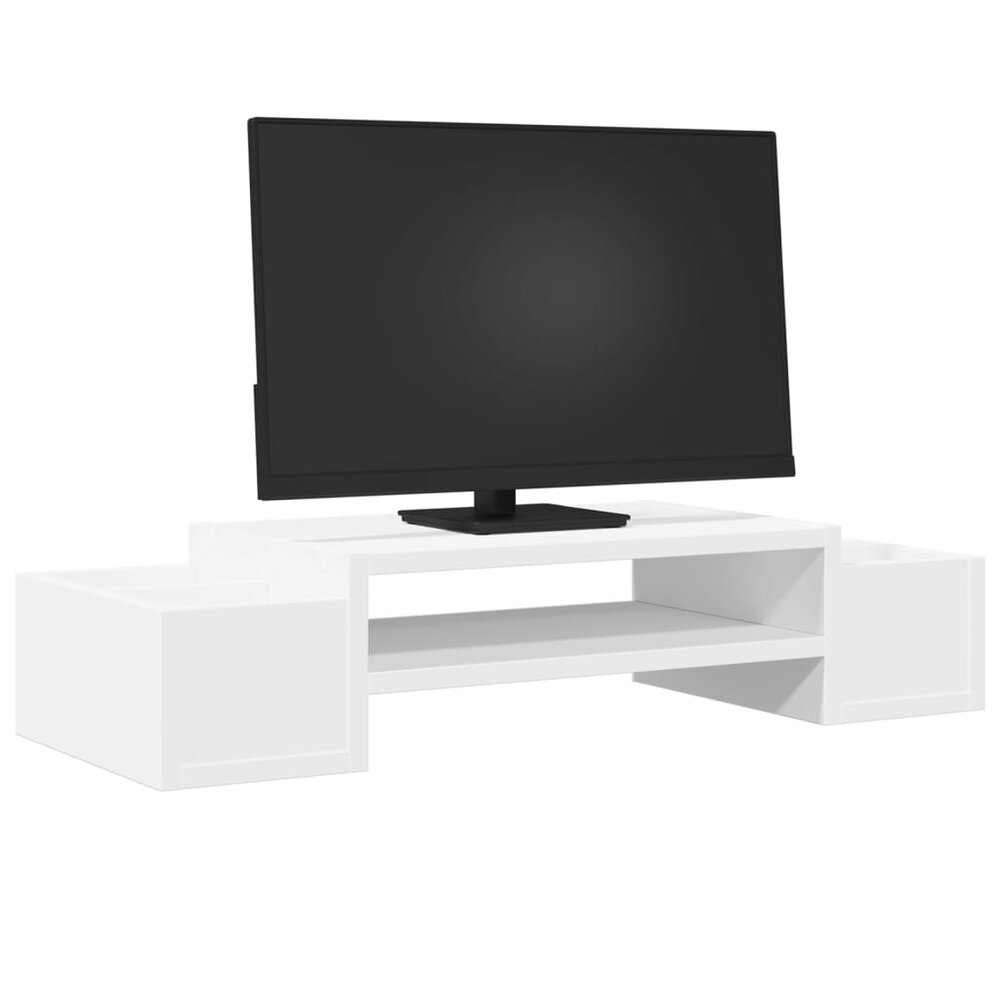 Monitorstandaard met opbergruimte 70x27x15 cm bewerkt hout wit