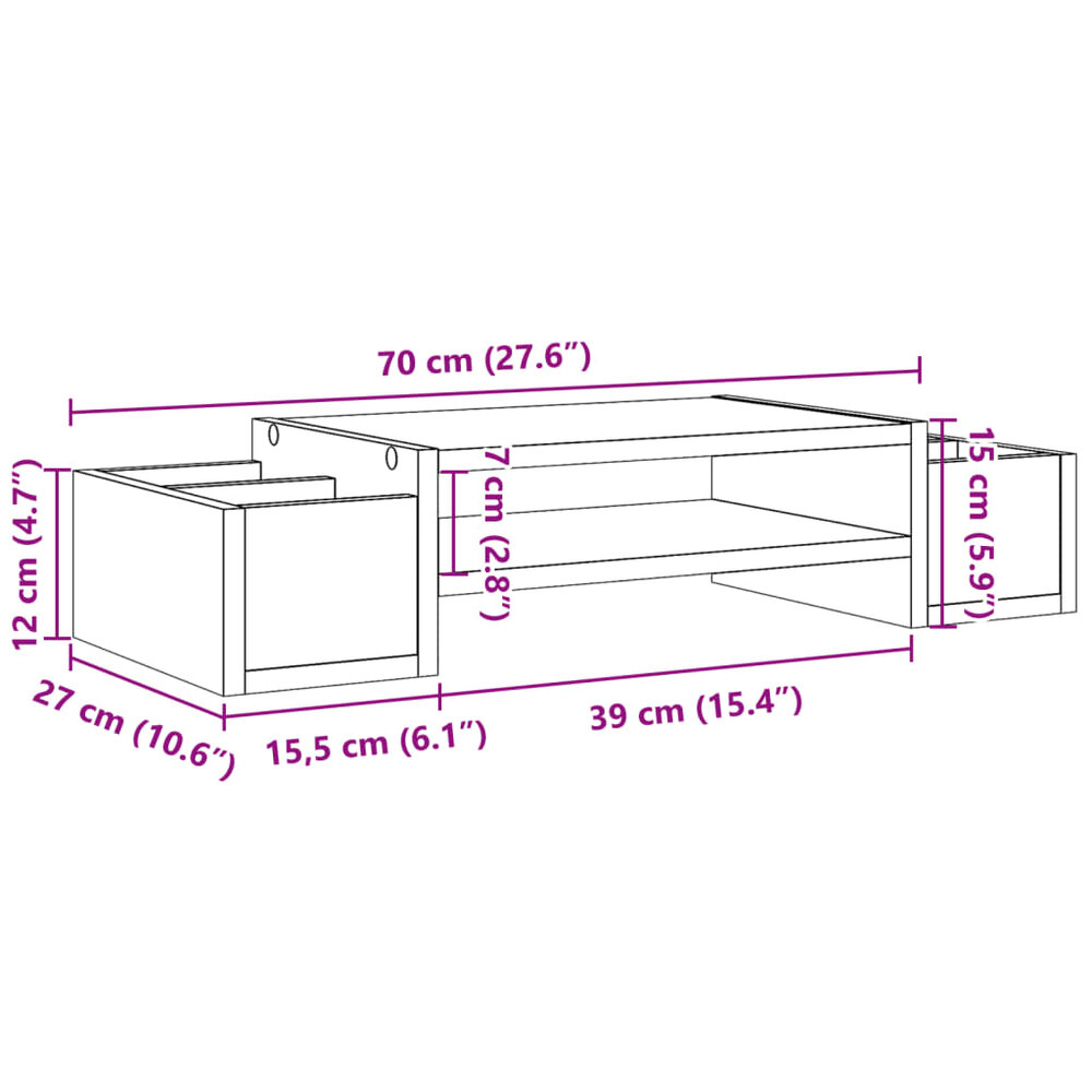 Monitorstandaard met opbergruimte 70x27x15 cm bewerkt hout wit