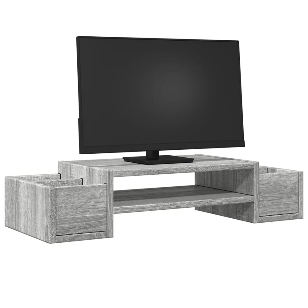 Monitorstandaard met opbergruimte 70x27x15 cm hout grijs sonoma