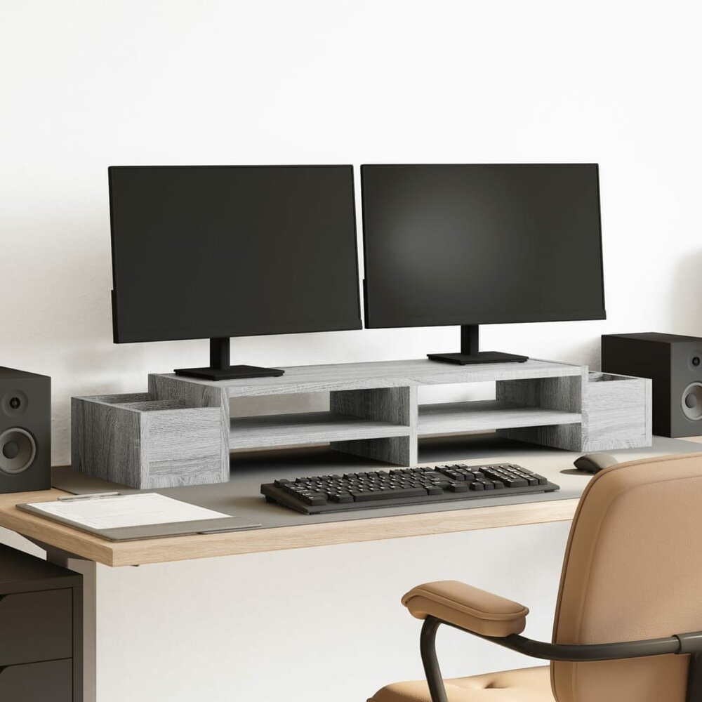 Monitorstandaard opbergruimte 100x27x15 cm hout grijs sonoma