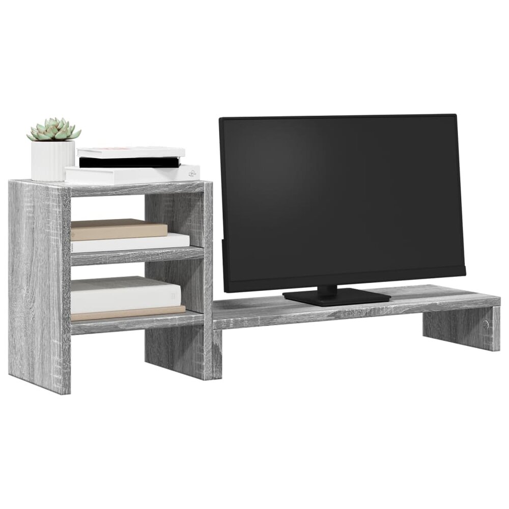 Monitorstandaard met bureau-organizer bewerkt hout grijs sonoma