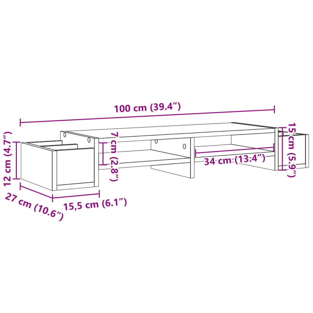 Monitorstandaard met opbergruimte 100x27x15 cm hout bruin eiken