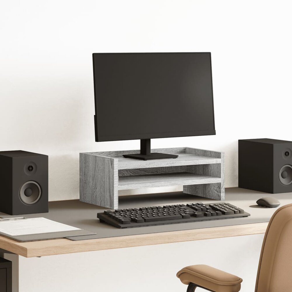 Monitorstandaard 42x24x16 cm bewerkt hout grijs sonoma eiken