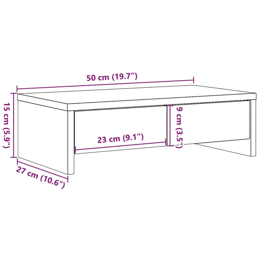 Monitorstandaard met lades 50x27x15 cm hout gerookt eikenkleur