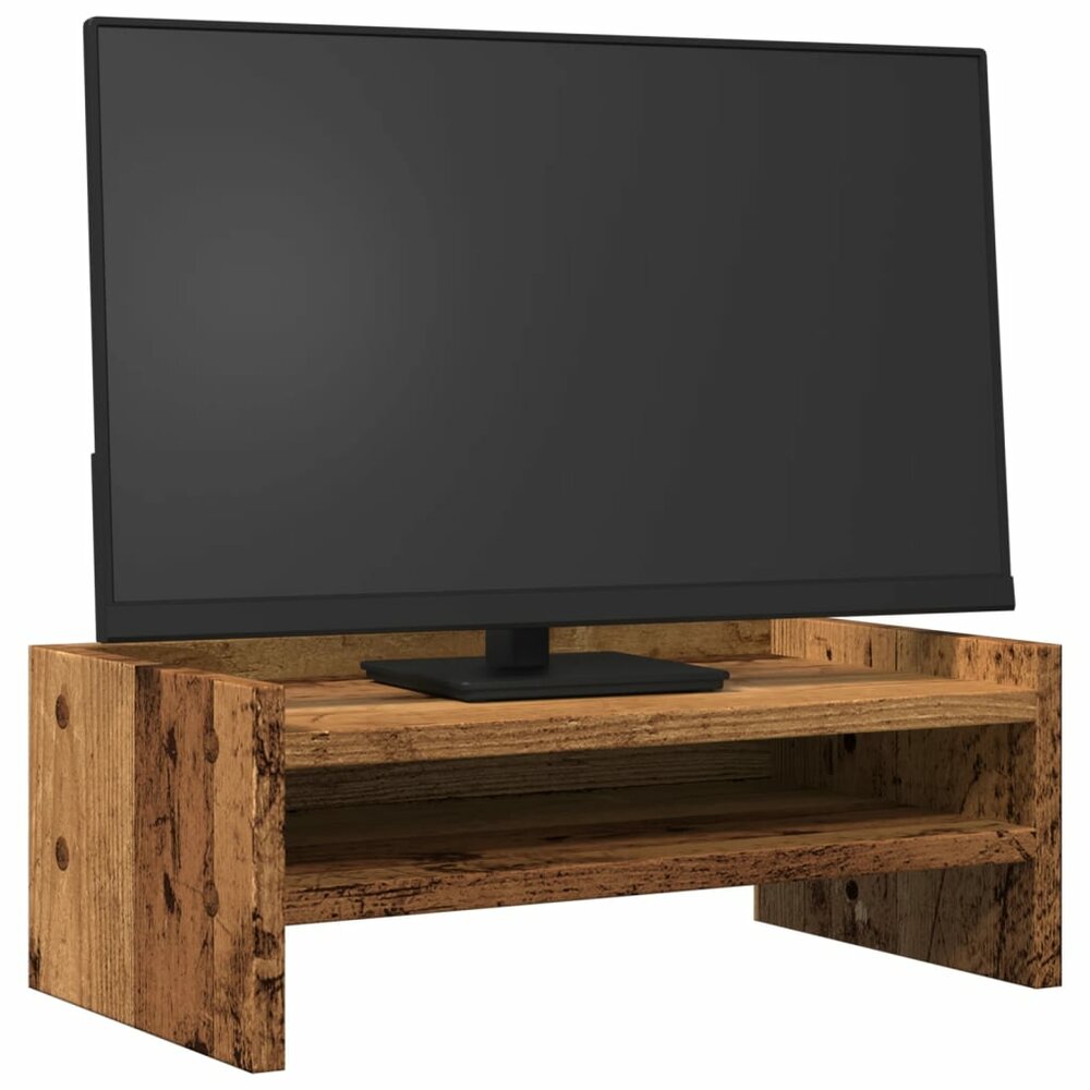 Monitorstandaard 42x24x16 cm bewerkt hout oud houtkleurig