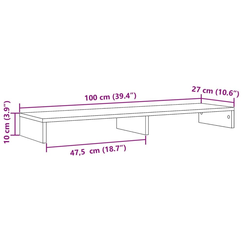 Monitorstandaard 100x27x10 cm bewerkt hout gerookt eikenkleurig