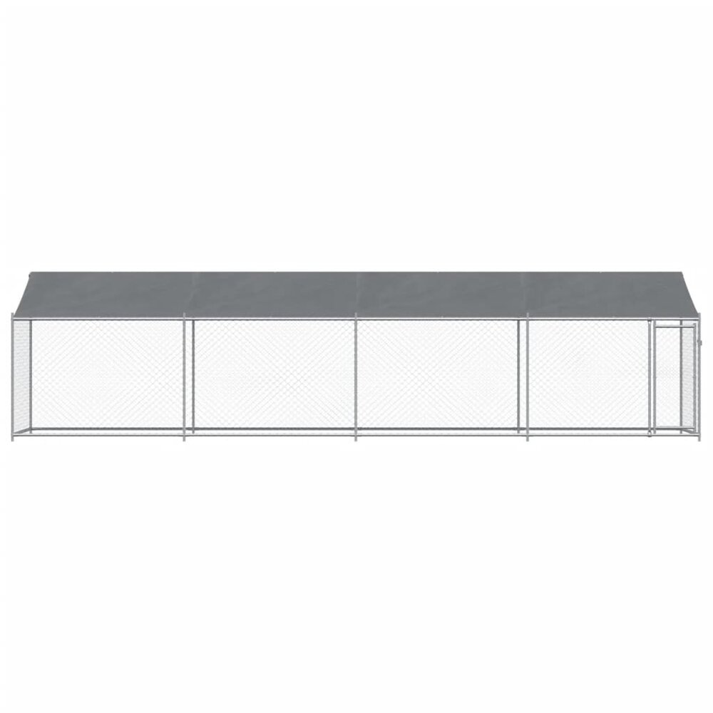 Hondenhok met dak en deur 8x2x2 m gegalvaniseerd staal grijs