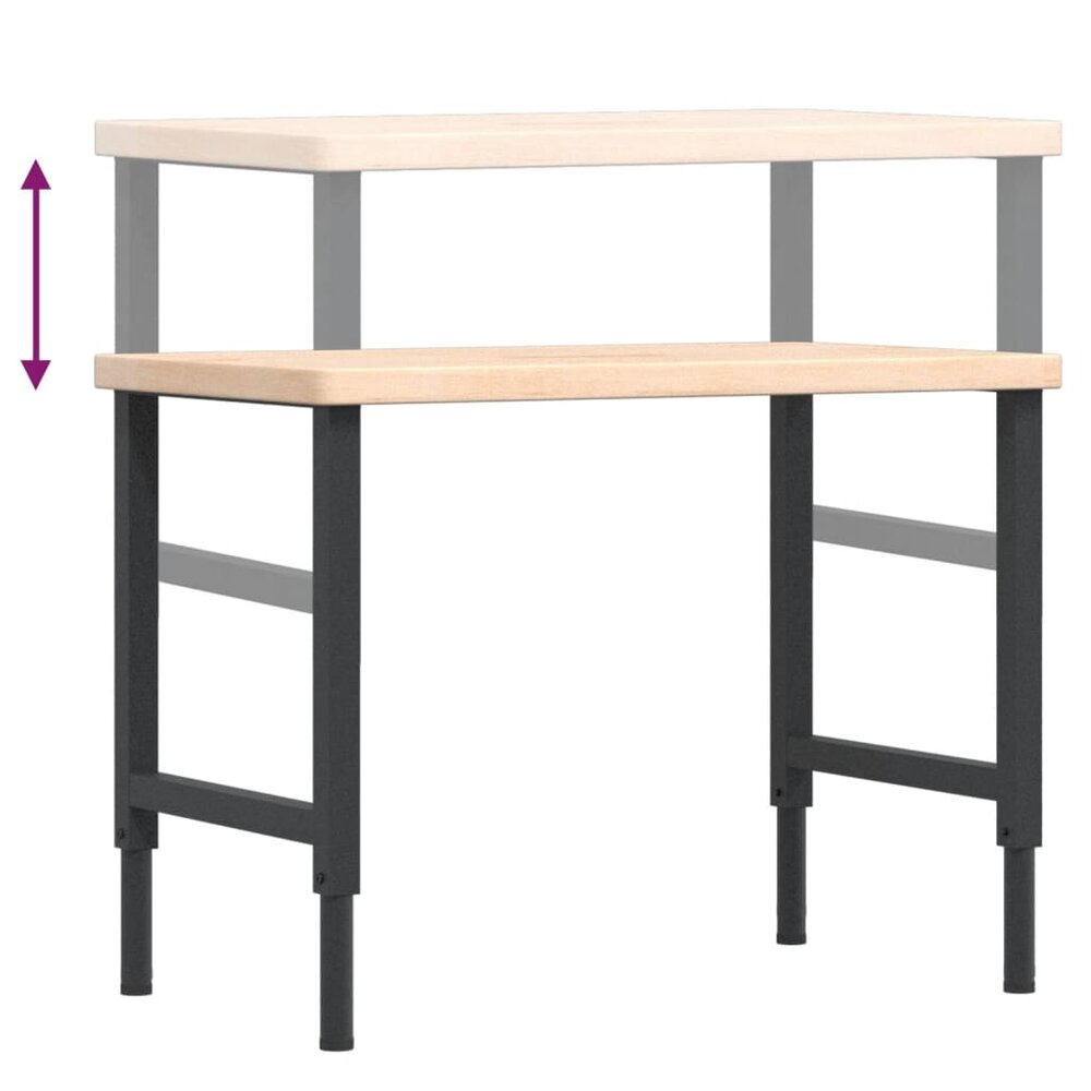 Werkbank rechthoekig 100x60x(73-99,5) cm massief eikenhout