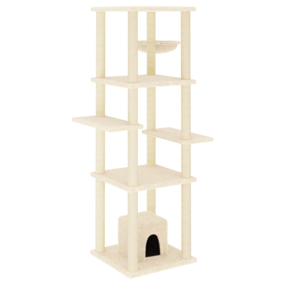 Kattenmeubel met sisal krabpalen 154 cm cr&egrave;mekleurig