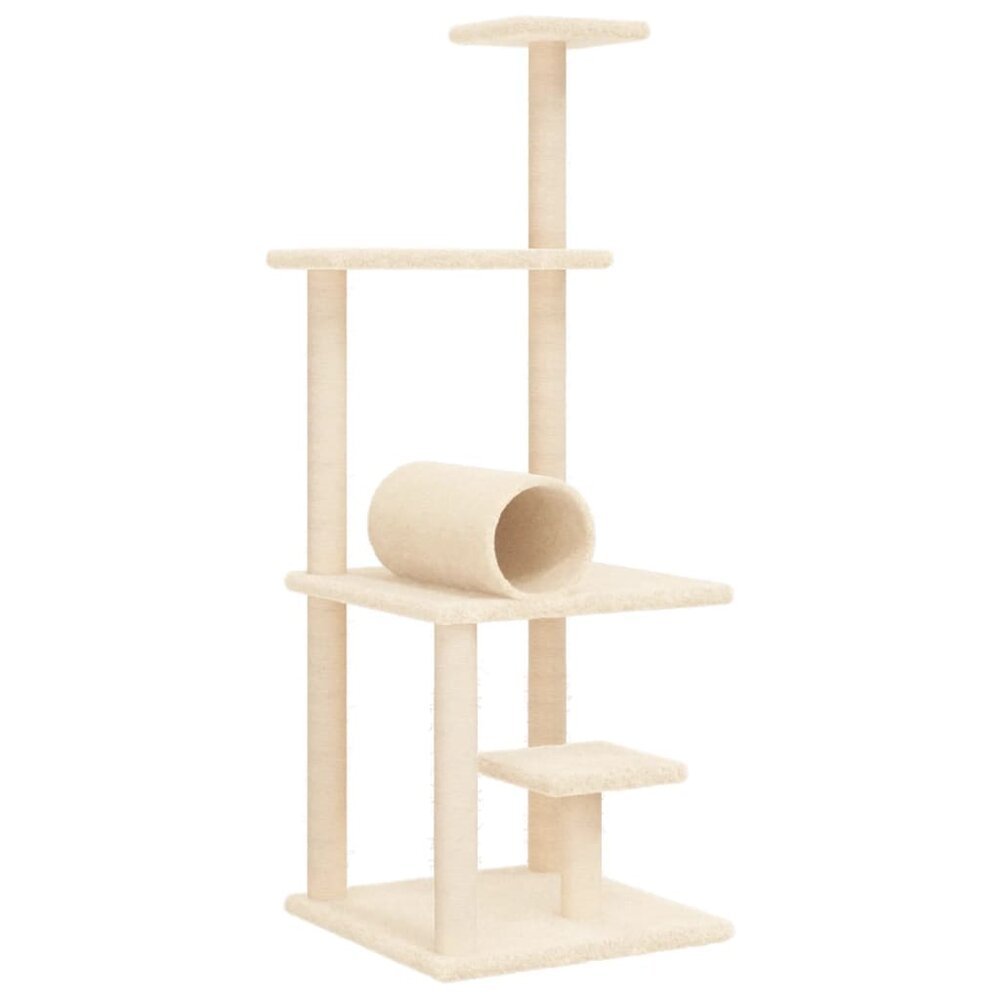 Kattenmeubel met sisal krabpalen 136 cm cr&egrave;mekleurig