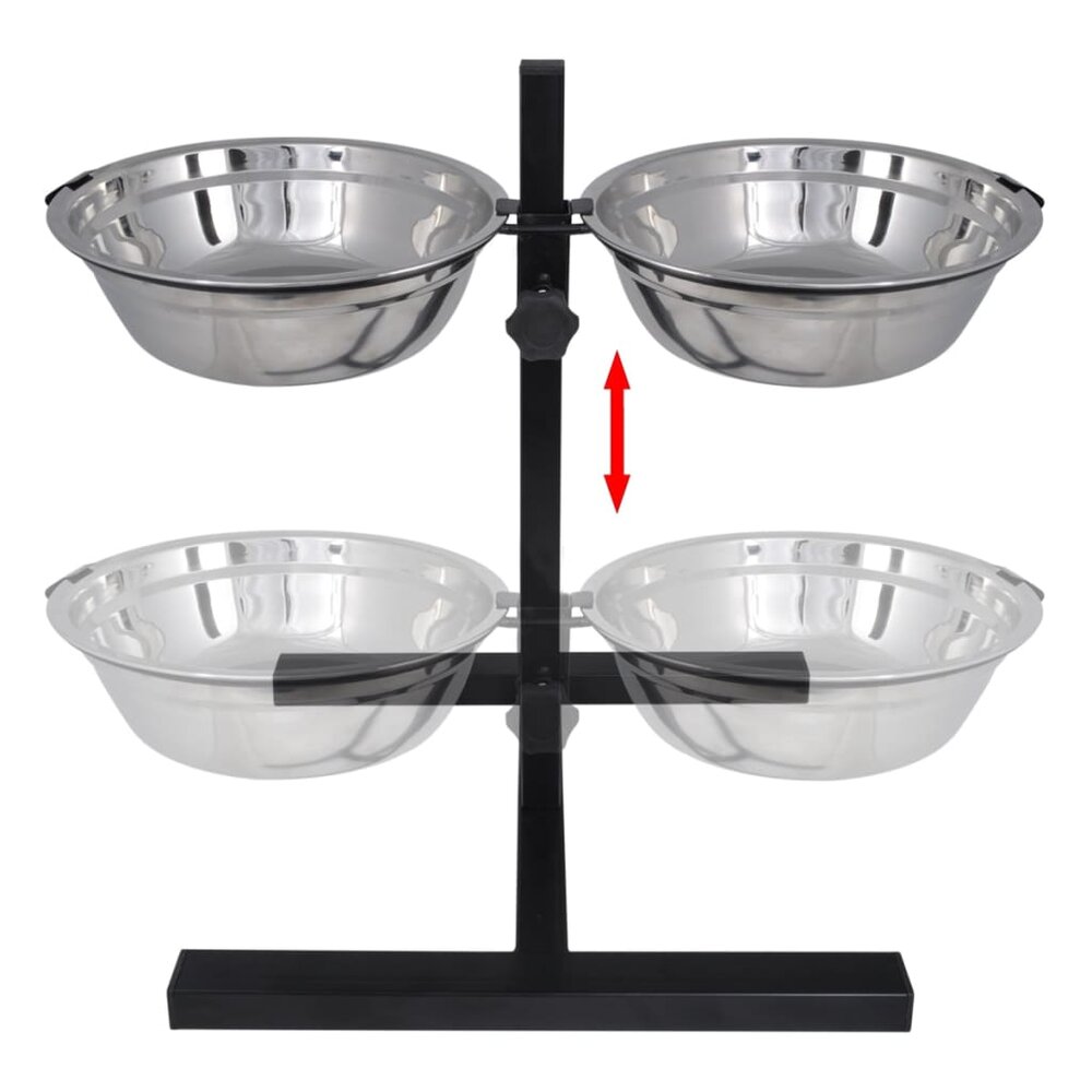 Voederbak honden/katten verstelbaar (2 x 2,6 L rvs bakken)