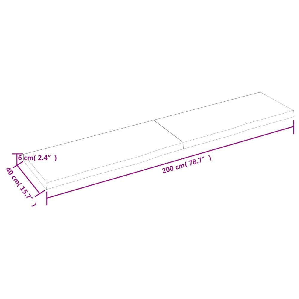 Wastafelblad 200x40x(2-6) cm behandeld massief hout donkerbruin